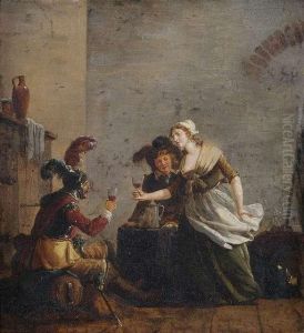 Soldiers Having Fun At An Inn. by Jean Baptiste (or Joseph) Charpentier