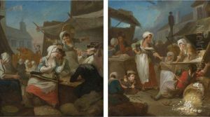 Country Market Scene by Jean Baptiste (or Joseph) Charpentier
