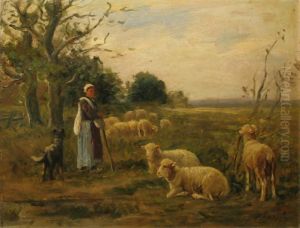 Bergere Et Son Troupeau De Moutons by Albert Charpin