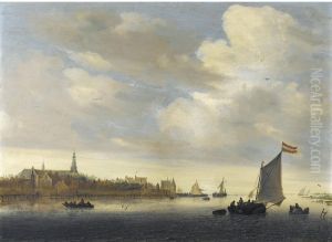 River landscape with a view of Weesp by Salomon van Ruysdael