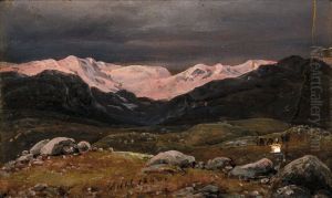 Mountains on Hardangervidda at Sunset by Johan Wilhelm Ludwig Dahl