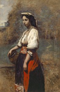 Italienne a la fontaine by Jean-Baptiste Camille Corot