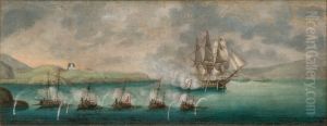 The Naval Battle at Alvoen by Johan Wilhelm Ludwig Dahl