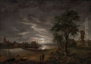 View of Stege in Moonlight by Johan Wilhelm Ludwig Dahl