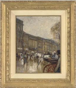 Elegant Figures In A Bustling Street, Paris by Henri Charrier