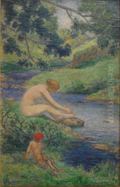 Nymphe Et Jeune Faune Au Bord De L'eau - view 1