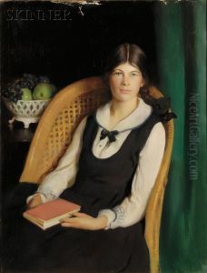 Portrait Of A Young Girl Seated With A Book by Adelaide Cole Chase