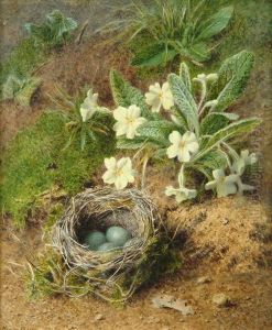 Still Life Withprimroses And A Bird's Nest by Marian Emma Chase