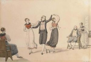 Un Couple Et Une Femme Assise Regardant Deux Femmes Et Un Hommedansant by Charles Abraham Chasselat