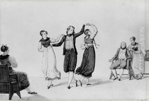 Homme Et Femmes Suisses Dansant by Charles Abraham Chasselat