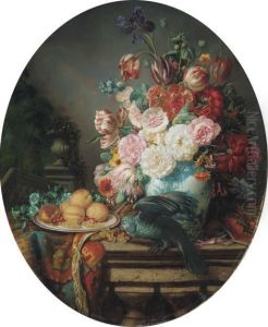 Still Life With A Parrot, Fruits, Flowers by Henri-Jean-Saint-Ange Chasselat