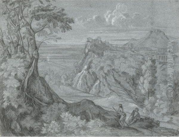 Mountainous Landscape With Two Figures Resting In The Fore Ground - view 1