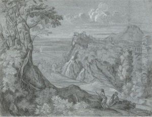 Mountainous Landscape With Two Figures Resting In The Fore Ground Mountainous Landscape With Two Figures Resting In The Fore Ground