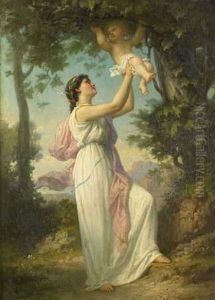 Jeune Femme Grecque Jouant Avec Son Enfant by Gustave Adolphe Chassevent-Bacques