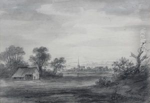 Wooded Landscape With Village Beyond by Jean-Baptiste Claude Chatelain