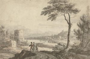 Travellers In A Landscape by Jean-Baptiste Claude Chatelain