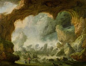 Early Morning In The Grotto Of Neptune At Tivoli by Claude Louis Chatelet