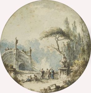 Personnages Discutant Sur Les Marches D'un Monument Antique