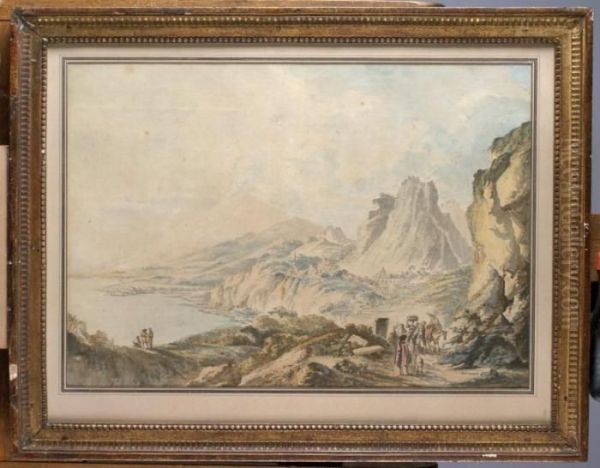 Personnages Au Bord D'un Lac En Italie - view 1