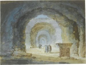 Figures Near A Sarcophagus Among Roman Substructures