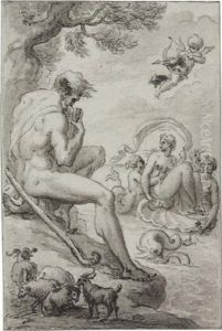Group Of 5 Drawings For Theocritus's Les Idylles by Antoine Denis Chaudet