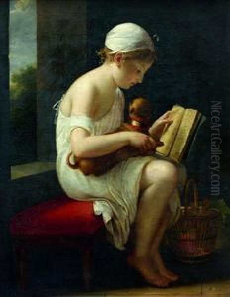 Jeune Fille Apprenant Les Lettres A Son Chien - view 1