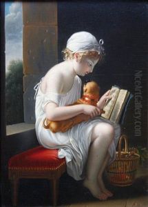 Une Petite Fille Voulant Apprendre A Lirea Son Chien by Jeanne-Elisabeth Chaudet