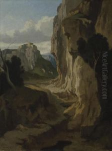 Paysage Montagneux Avec Une Falaise by Theophile Narcisse Chauvel