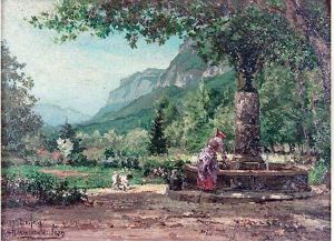 Elegante A La Fontaine by Ernest George Chauvier De Leon