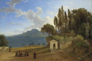 Monks Before Lake Nemi, Italy by Pierre-Athanase Chauvin
