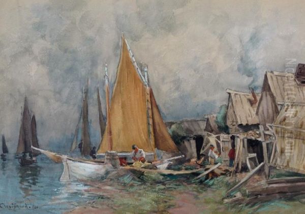 Fishermen Repairing Nets - view 1