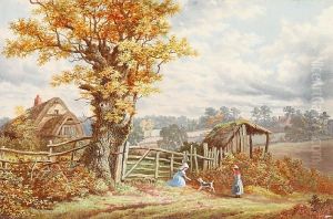 Children Playing Before A Farm Gate by Henry Cheadle
