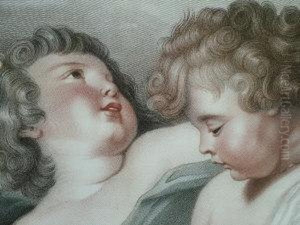 Cherubs Heads, After Peter Paul Rubens, Publ. By Thomas Cheesman, April 6th 1800, London; Stipple Engraving Printed In Colours, 34x46cm - view 1