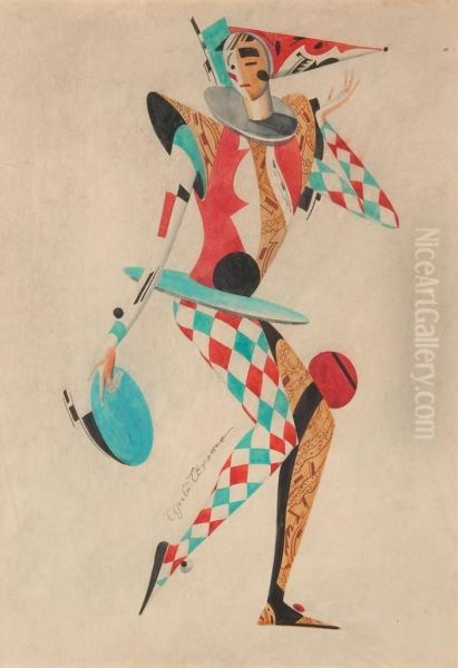 Harlequin In Red And Blue - view 1