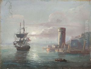 Coastal Landscape with a Round Tower by Johan Wilhelm Ludwig Dahl