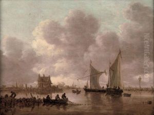 River landscape with ships on the Dordtse Kil near the Oude Wachthuis by Jan van Goyen