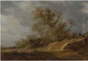Dune landscape with peasants resting by a road by Jan van Goyen