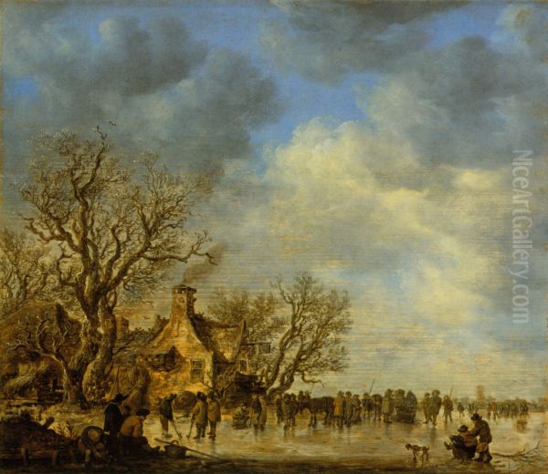 Iceskating before an Inn - view 1