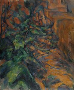 Rochers et branches a Bibemus by Paul Cezanne