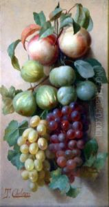 Italian Oil On Wooden Panel Still Life Of Hanging Fruit Signed 19.5 X 10.5in by Tito Chelazzi