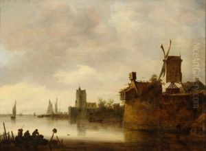 River landscape with windmill by Jan van Goyen