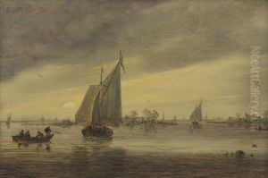 Sunrise over the Haarlemmermeer with a schmalship and other boats Sunrise over the Haarlemmermeer with a schmalship and other boats