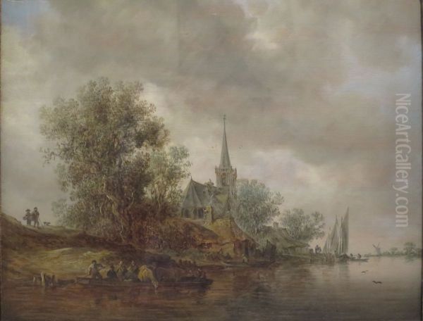 River Landscape with a Village Church - view 1
