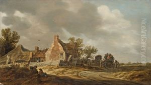 Landscape with carriages before an inn by Jan van Goyen