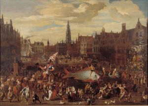 The Ommegang in Antwerp at the Meir - Procession on the Meir by Alexander van Bredael