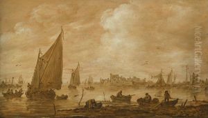View of a Dutch Estuary with Fishermen Boats by Jan van Goyen