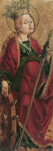 Hl. Katherina (Innenseite) und Hl. Stephanus? (Aussenseite) by Friedrich Pacher