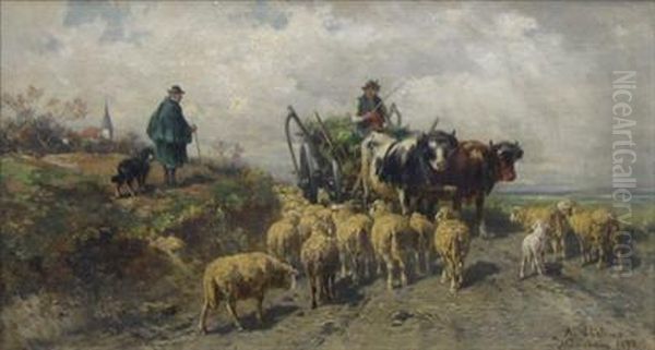 Landscape With Haywagon And Sheep, Herder And Dog - view 1