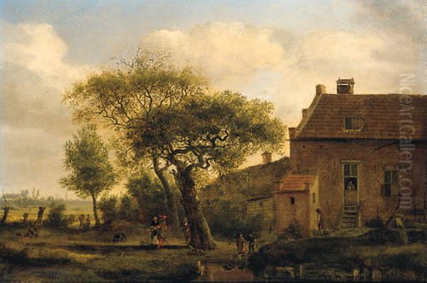 Landscape with a cottage surrounded by trees - view 1