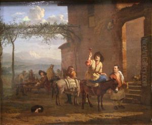 Deux muletiers a l'auberge. by Karel Dujardin